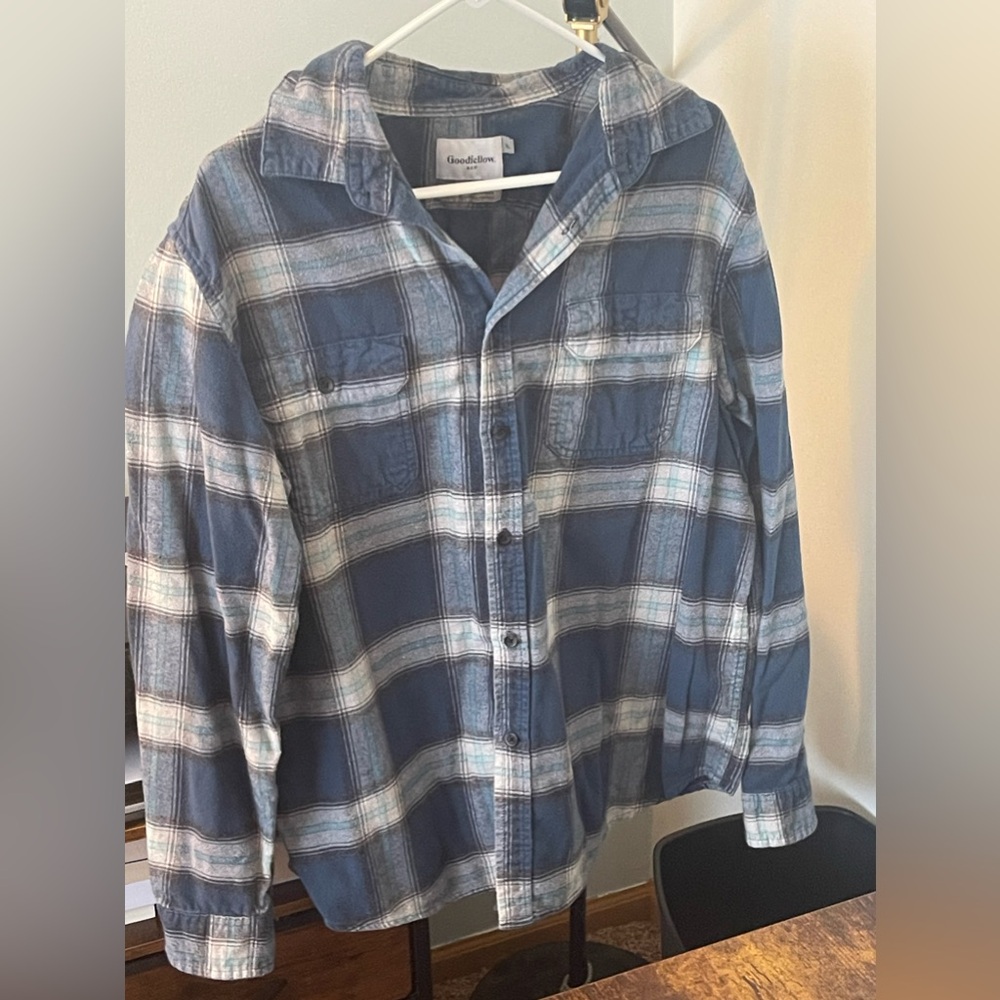 Goodfellow Mens Flannel XL. Blue Plaid w 2 Pockets
